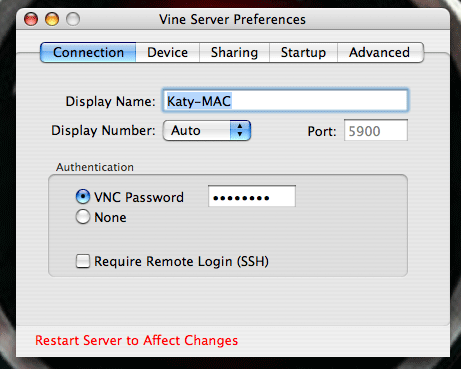 Vine VNC Server Setup Screen