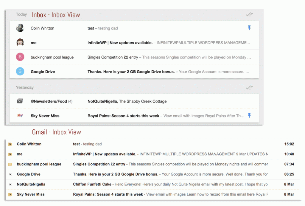 Inbox and Gmail inbox comparison