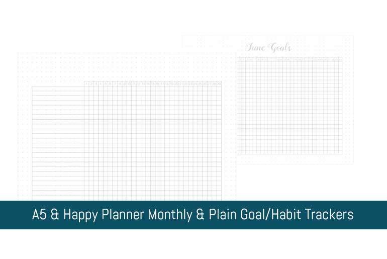 A5 and Happy Planner Plain and Monthly Goal/Habit Tracker