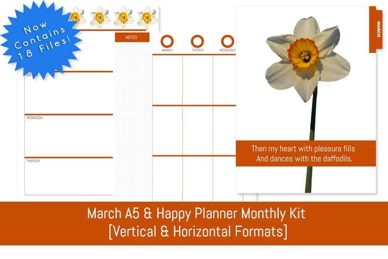 March A5 & Happy Planner Monthly Kit [Vertical & Horizontal Format]