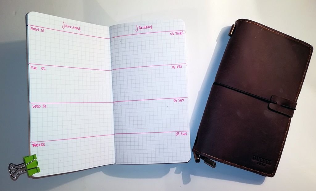 Travelers Notebook With Hand Drawn Week To View Calendar