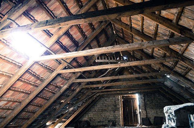 Wooden beams of an attic