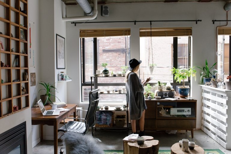 Woman standing in cozy office