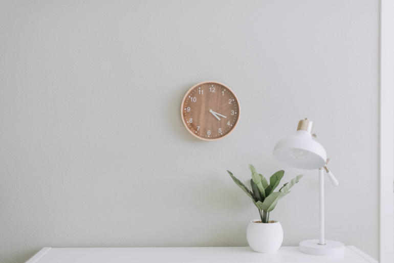 Clock, Lamp and plant