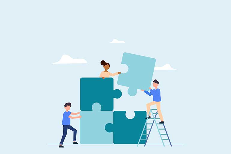 Illustration of people putting a jigsaw together