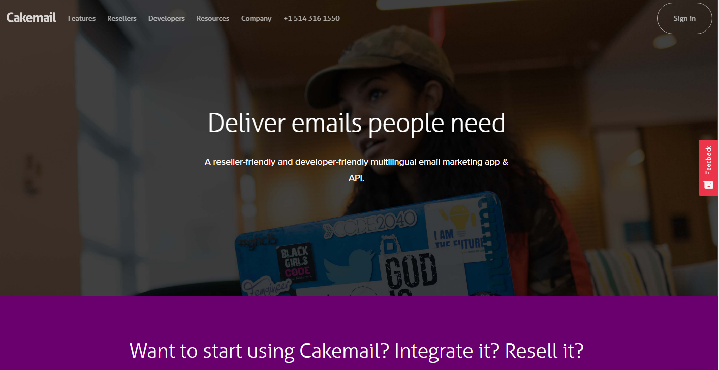 CakeMail homepage