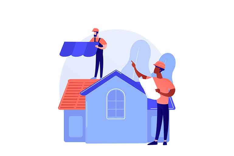 Illustration of two men repairing a roof