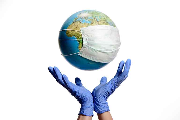 Globe covered in protective mask