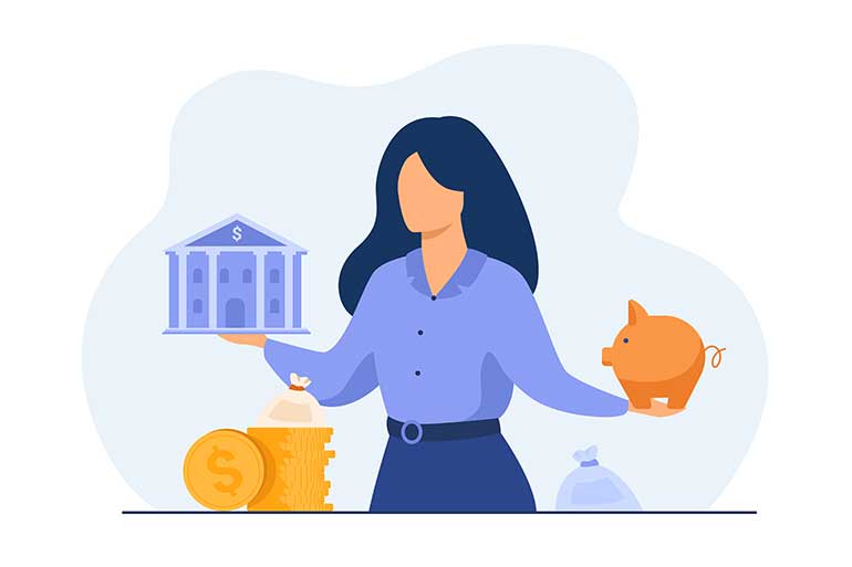Woman choosing between a loan and savings