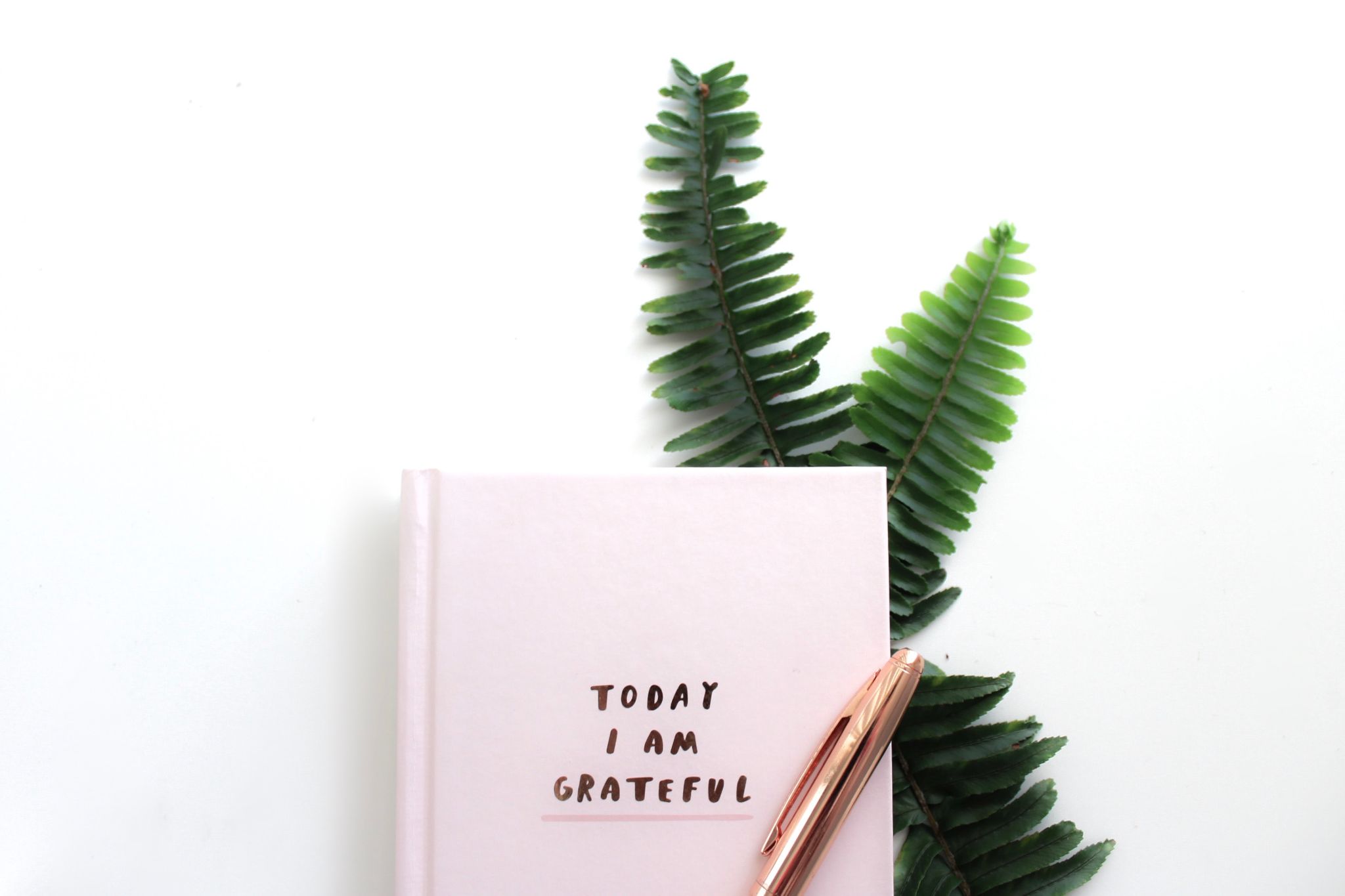 Gratitude journal with a rose gold pen