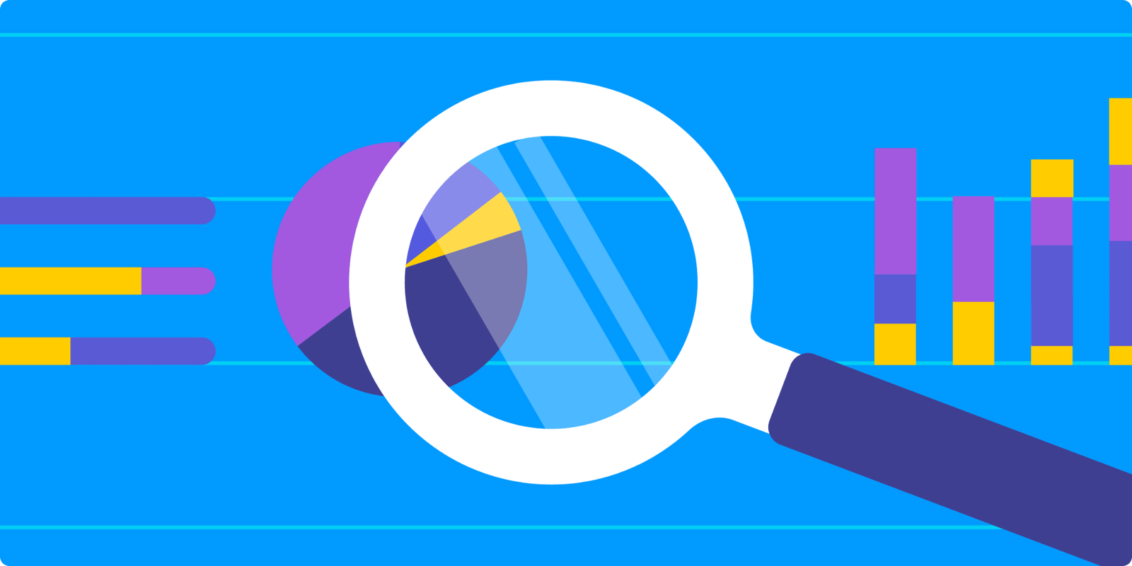 Illustration of a magnifying glass over a pie chart