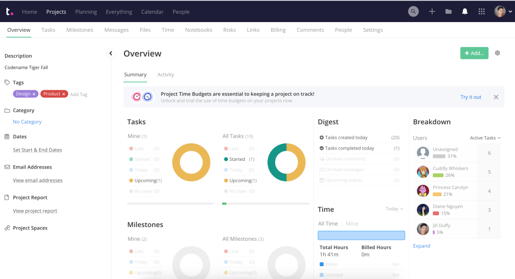 Project management dashboard