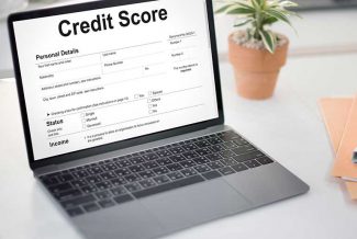 Credit score on the screen of a laptop