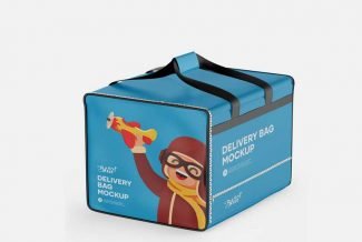 Delivery bag mockup with fun cartoon character on it