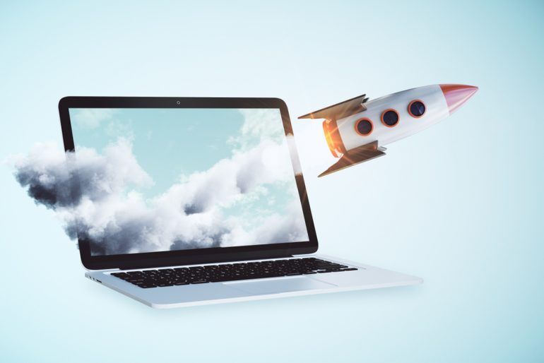 Rocket coming out of a laptop screen
