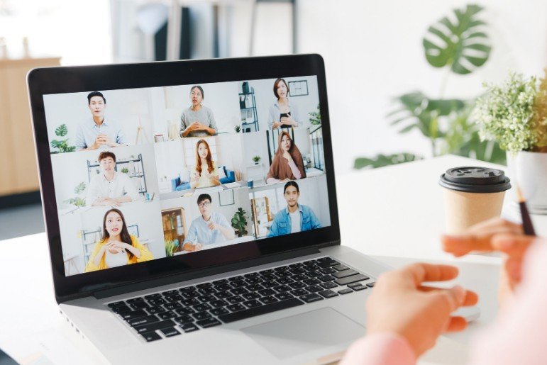 Person taking part in remote video conference
