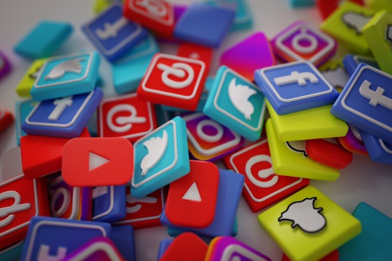 A pile of social media icons