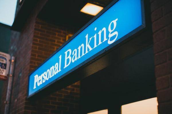 External signage on building that reads personal banking