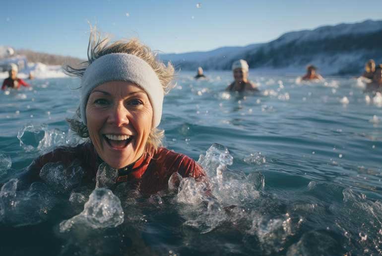 A group of people swimming in open water